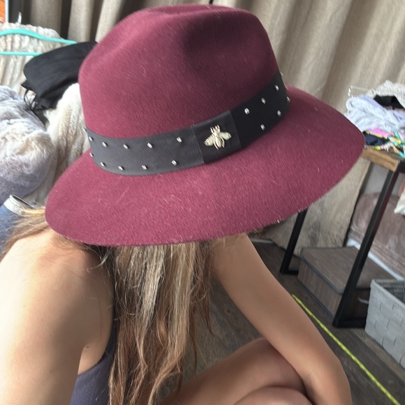 Scala Burgundy Wool Hat With Honey Bee and Gemstone head band. - Picture 11 of 12
